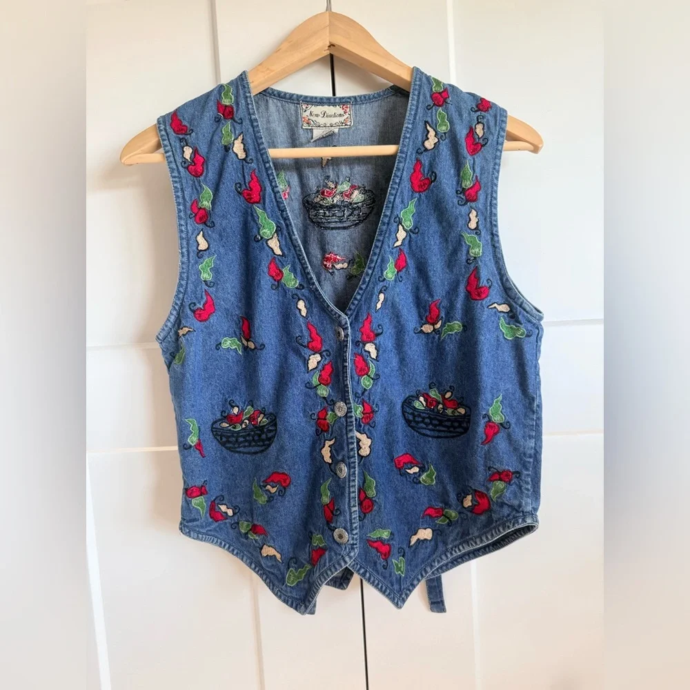 Vintage Denim Vest with Floral Embroidery - Picture 1 of 3